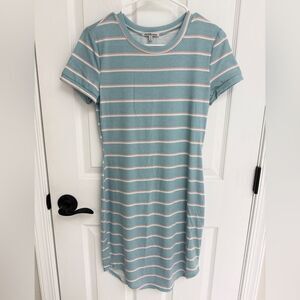 Charlotte Russe Mini TShirt Dress 2010s Blue Stripes Crew Neck Women’s Size S